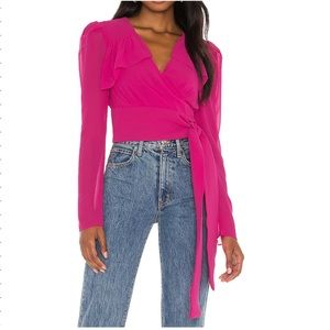 Wrap blouse Puffed shoulder long sleeves